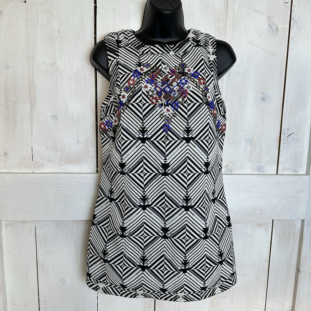 Free People New Romantics‎ Women's Beaded Aztec Mini Dress Black White Sz XS  PW